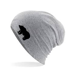 Huuraa Beanie Bär Silhouette Unisex Mütze Größe Heather Grey mit Motiv für alle Tierfreunde Geschenk Idee für Freunde und Familie von Huuraa