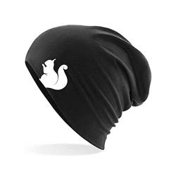 Huuraa Beanie Eichhörnchen Silhouette Unisex Mütze Größe Black mit Motiv für alle Tierfreunde Geschenk Idee für Freunde und Familie von Huuraa