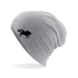 Huuraa Beanie Einhorn Silhouette Unisex Mütze Größe Heather Grey mit Motiv für alle Unicorn Fans Geschenk Idee für Freunde und Familie von Huuraa