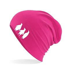 Huuraa Beanie Pinguine Silhouette Unisex Mütze Größe Fuchsia mit Motiv für alle Tierfreunde Geschenk Idee für Freunde und Familie von Huuraa