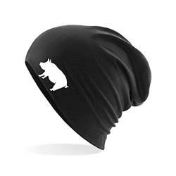 Huuraa Beanie Schwein Silhouette Unisex Mütze Größe Black mit Motiv für alle Tierfreunde Geschenk Idee für Freunde und Familie von Huuraa