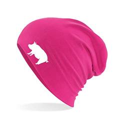 Huuraa Beanie Schwein Silhouette Unisex Mütze Größe Fuchsia mit Motiv für alle Tierfreunde Geschenk Idee für Freunde und Familie von Huuraa