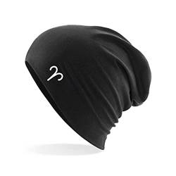 Huuraa Beanie Widder Sternzeichen Zeichen Unisex Mütze Größe Black mit Tierkreiszeichen Symbol Geschenk Idee für Freunde und Familie von Huuraa