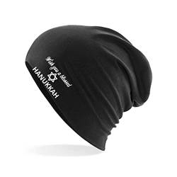 Huuraa Beanie Wish Blessed Hanukka Unisex Mütze Black mit Motiv zum Lichterfest Chanukka Geschenk Idee für Freunde und Familie von Huuraa