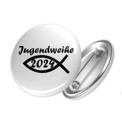 Huuraa Button Jugendweihe 2024 Fisch Ansteckbutton 59mm mit Motiv für die Jugendfeier von Huuraa