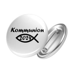 Huuraa Button Kommunion 2024 Fisch Ansteckbutton 59mm mit Motiv zur Erstkommunion von Huuraa