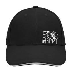 Huuraa Cappy Mütze Be Happy Biene Unisex Kappe Größe Black/Light Grey mit süßem Motiv Geschenk Idee für Freunde und Familie von Huuraa