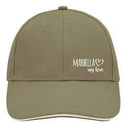 Huuraa Cappy Mütze Marbella My Love Unisex Kappe Größe Olive/Beige für alle Fans von Marbella Spanien Geschenk Idee für Freunde und Familie von Huuraa