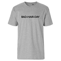 Huuraa Herren T-Shirt Bad Hair Day Schriftzug Bio Baumwolle Fairtrade Oberteil Größe L mit Motiv für alle mit stylischer Frisur Geschenk Idee für Freunde und Familie von Huuraa