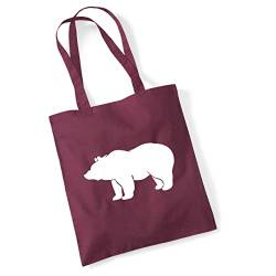 Huuraa Jutebeutel Bär Silhouette Tasche Baumwolle 10 Liter Größe Burgundy mit Motiv für alle Tierfreunde Geschenk Idee für Freunde und Familie von Huuraa