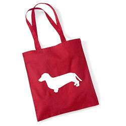 Huuraa Jutebeutel Dackel Silhouette Tasche Baumwolle 10 Liter Classic Red mit Motiv für Hundefreunde Geschenk Idee für Freunde und Familie von Huuraa