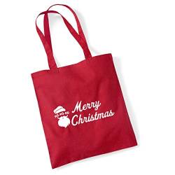 Huuraa Jutebeutel Ho Ho Ho Santa Merry Christmas Tasche Baumwolle 10 Liter Classic Red mit Motiv zu Weihnachten Geschenk Idee für Freunde und Familie von Huuraa