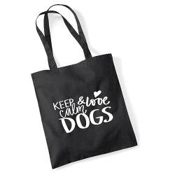 Huuraa Jutebeutel Keep calm and love Dogs Tasche Baumwolle 10 Liter Größe Black mit Motiv für alle die Hunde lieben Geschenk Idee für Freunde und Familie von Huuraa