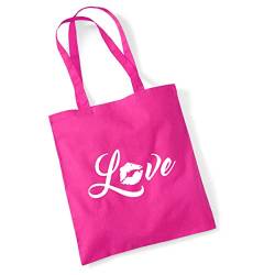 Huuraa Jutebeutel Love Kuss Tasche Baumwolle 10 Liter Größe Fuchsia mit Motiv für deine Liebsten Geschenk Idee für Freunde und Familie von Huuraa