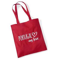 Huuraa Jutebeutel Portugal my love Tasche Baumwolle 10 Liter Größe Classic Red für alle die Portugal lieben Geschenk Idee für Freunde und Familie von Huuraa