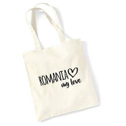 Huuraa Jutebeutel Romania my love Tasche Baumwolle 10 Liter Größe Natural für alle die Rumänien lieben Geschenk Idee für Freunde und Familie von Huuraa