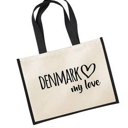 Huuraa Jutetasche Denmark my love Tragetasche Black Größe 21 Liter für alle die Dänemark lieben Geschenk Idee für Freunde und Familie von Huuraa