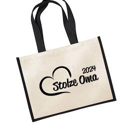 Huuraa Jutetasche Stolze Oma 2024 Herz Tragetasche Black Größe 21 Liter mit Motiv für deine lieblings Menschen Geschenk Idee für Freunde und Familie von Huuraa