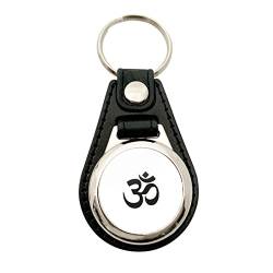 Huuraa Schlüsselanhänger Om Symbol Anhänger Metall mit Kunstleder mit Buddhismus Zeichen Geschenk Idee für Freunde und Familie von Huuraa