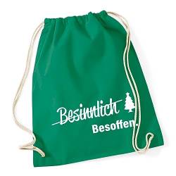 Huuraa Turnbeutel Besinnlich Besoffen Tannenbaum Rucksack Baumwolle 12 Liter Größe Kelly Green mit Weihnachts Motiv Geschenk Idee für Freunde und Familie von Huuraa