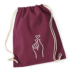 Huuraa Turnbeutel K-Pop Fingerherz Rucksack Baumwolle 12 Liter Burgundy mit Motiv für Korean Pop Fans Geschenk Idee für Freunde und Familie von Huuraa