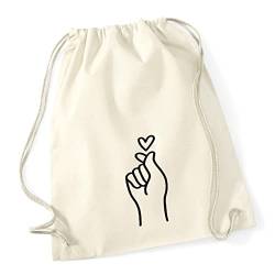 Huuraa Turnbeutel K-Pop Fingerherz Rucksack Baumwolle 12 Liter Natural mit Motiv für Korean Pop Fans Geschenk Idee für Freunde und Familie von Huuraa