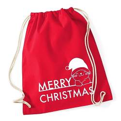 Huuraa Turnbeutel Merry Christmas Katze Rucksack Baumwolle 12 Liter Größe Classic Red mit Weihnachts Motiv Geschenk Idee für Freunde und Familie von Huuraa