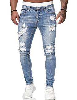 Huyghdfb Herren Casual Biker Skinny Stretch Distressed Jeans Casual Slim Fit Hose, hellblau, 31-35 von Huyghdfb