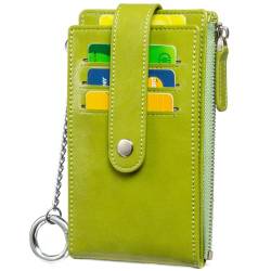 Huztencor Kreditkartenetui für Damen, RFID-Geldbörse, schmal, mehrere Reißverschluss, Kartenetui mit Schlüsselanhänger, Grün (Oil Green), Small, Minimalistisch von Huztencor