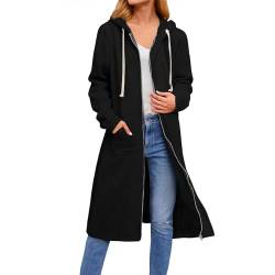 Hveuluop Gieen Damen Kapuzen-Sportjacke Damen Warm Zip Rendezvous Wind Elegant Hoodie Schweißpullover Lange Jacke (DE/NL/SE/PL, Alphanumerisch, L, Regular, Regular, Black) von Hveuluop Gieen