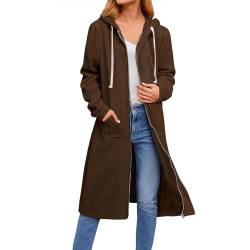 Hveuluop Gieen Damen Lange Kapuzenpullover - voller Reißverschluss mit Kapuze Schweißpullover lässig bequemen Hoodie Mode Winddicht Tasche Jacke von Hveuluop Gieen