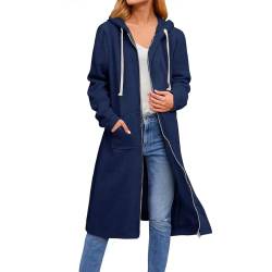 Hveuluop Gieen Damen Kapuzen-Sportjacke Damen Warm Zip Rendezvous Wind Elegant Hoodie Schweißpullover Lange Jacke (DE/NL/SE/PL, Alphanumerisch, M, Regular, Regular, NavyBlue) von Hveuluop Gieen