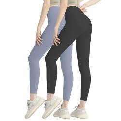 Hveuluop Gieen Hohe Taille Bauchstraffung Laufen Fitness Hosen Sport Nackt Yoga Hosen Frauen 2 Stück (DE/NL/SE/PL, Alphanumerisch, L, Regular, Regular, BlueBlack2) von Hveuluop Gieen