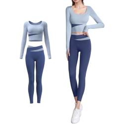 Hveuluop Gieen Non-marking Nude Tight Slim Sports Quick Dry Running Fitness 2 Stück Anzug Frauen (DE/NL/SE/PL, Alphanumerisch, L, Regular, Regular, GrayBlue) von Hveuluop Gieen