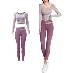 Hveuluop Gieen Non-marking Nude Tight Slim Sports Quick Dry Running Fitness 2 Stück Anzug Frauen (DE/NL/SE/PL, Alphanumerisch, XXL, Regular, Regular, Purple) von Hveuluop Gieen