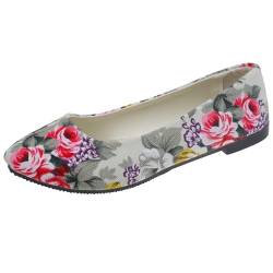 Hwalleum Damen Blumen Bedruckte Ballerinas, Damen Casual Komfort Runde Zehe Flache Pumps Mädchen Elegante Blumendruck Flache Schuhe Büroschuhe Fahren Loafers Hochzeit Wohnungen von Hwalleum