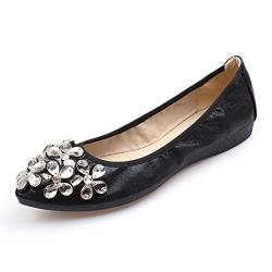 Hwalleum Elegante Strass Ballerinas für Damen, Ballettschuhe für Mädchen, flache Schuhe, perfekt für Hochzeit, Party, Tanz, Fahren, Reisen, Büro oder den ganzen Tag zu tragen., Schwarz , 41 EU von Hwalleum