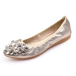 Hwalleum Elegante Strass Ballerinas für Damen, Ballettschuhe für Mädchen, flache Schuhe, perfekt für Hochzeit, Party, Tanz, Fahren, Reisen, Büro oder den ganzen Tag zu tragen., gold, 39 EU von Hwalleum