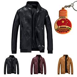 Hwalleum Herren Casual Jacke aus PU-Leder, Herren Winter Neue Kunstleder Bomberjacke Herren Mode Kurz Klassisch Jacke Kunstleder Biker Motorrad Jacke Schönes Geschenk für Familie oder Freunde, Schwarz von Hwalleum