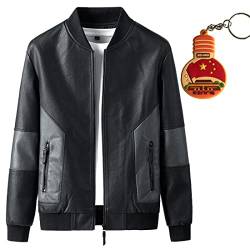 Hwalleum Herren Casual Kunstleder Jacke, Herren Winter PU Leder Winddicht Baseball Jacke Leichte Mantel Vintage Männer Bomber Jacke Mode Kunstleder Patchwork Jacke, Schwarz , XL von Hwalleum