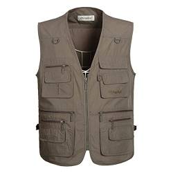 Hwalleum Herren Outdoor Beiläufig Weste, Herren Sommer Leicht Atmungsaktiv Mehrzweck Draussen Weste Multi-Taschened Schnelltrocknend Anglerweste Fotografie Wandern Gilet Ärmellos Arbeiten Vest von Hwalleum