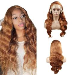 Hxxcoup Body Wave Wig Human Hair Wig 13x1 Lace Front Wig Echthaar Perücke Braun Perücke Damen Glueless Wig #30 Brown Echthaar Perücke für Damen Perücken Plucked with Baby Hair 20 Zoll von Hxxcoup