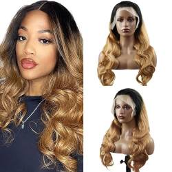 Hxxcoup Body Wave Wig Human Hair Wig 13x4 Lace Front Wig Echthaar Perücke Blonde Perücke Damen Pre Plucked Bleached Knots with Baby Hair Natural Color Human Hair Wig for Black Woman 24 Zoll von Hxxcoup