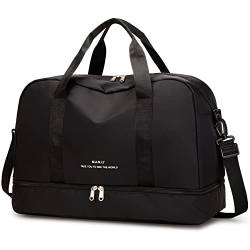 HyRaM Damen Weekender Taschen Große Reisetasche Niedlich Handgepäck Übernachtung Duffle Wasserdicht Gym Duffel Tasche mit Schuhfach Mama Krankenhaus Rosa, Schwarz von HyRaM