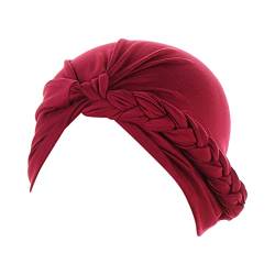 Head Hat Cap Ethnic Bohemian Cover Wrap Turban Damen Multicolor Side Braid Hijab Hat Solid Color Baotou Muslim Hat Schweißbänder Neon (B, One Size) von Hyalllife