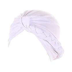 Head Hat Cap Ethnic Bohemian Cover Wrap Turban Damen Multicolor Side Braid Hijab Hat Solid Color Baotou Muslim Hat Schweißbänder Neon (White, One Size) von Hyalllife