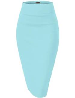 Hybrid & Company Damen Premium Nylon Ponte Stretch Büro Bleistiftrock Hohe Taille Made in USA Below Knee, 1073t-aqua, Klein von Hybrid & Company