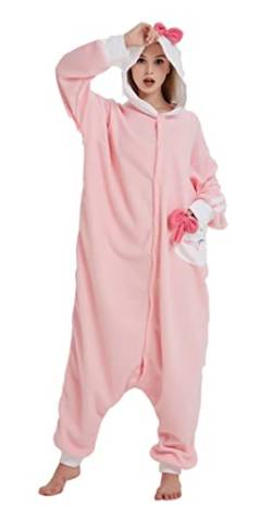 Hydrobreak Schlafanzug für Erwachsene Unisex Einteiler Pyjama Tierkostüm Halloween Christmas Cosplay Onesie Hello Kitty Rosa XL von Hydrobreak