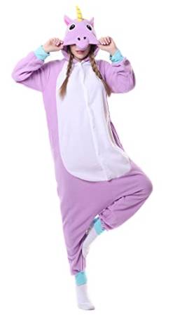 Hydrobreak Schlafanzug für Erwachsene Unisex Einteiler Pyjama Tierkostüm Halloween Christmas Cosplay Onesie Lila Einhorn XL von Hydrobreak