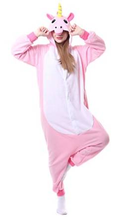 Hydrobreak Schlafanzug für Erwachsene Unisex Einteiler Pyjama Tierkostüm Halloween Christmas Cosplay Onesie Rosa Einhorn XL von Hydrobreak